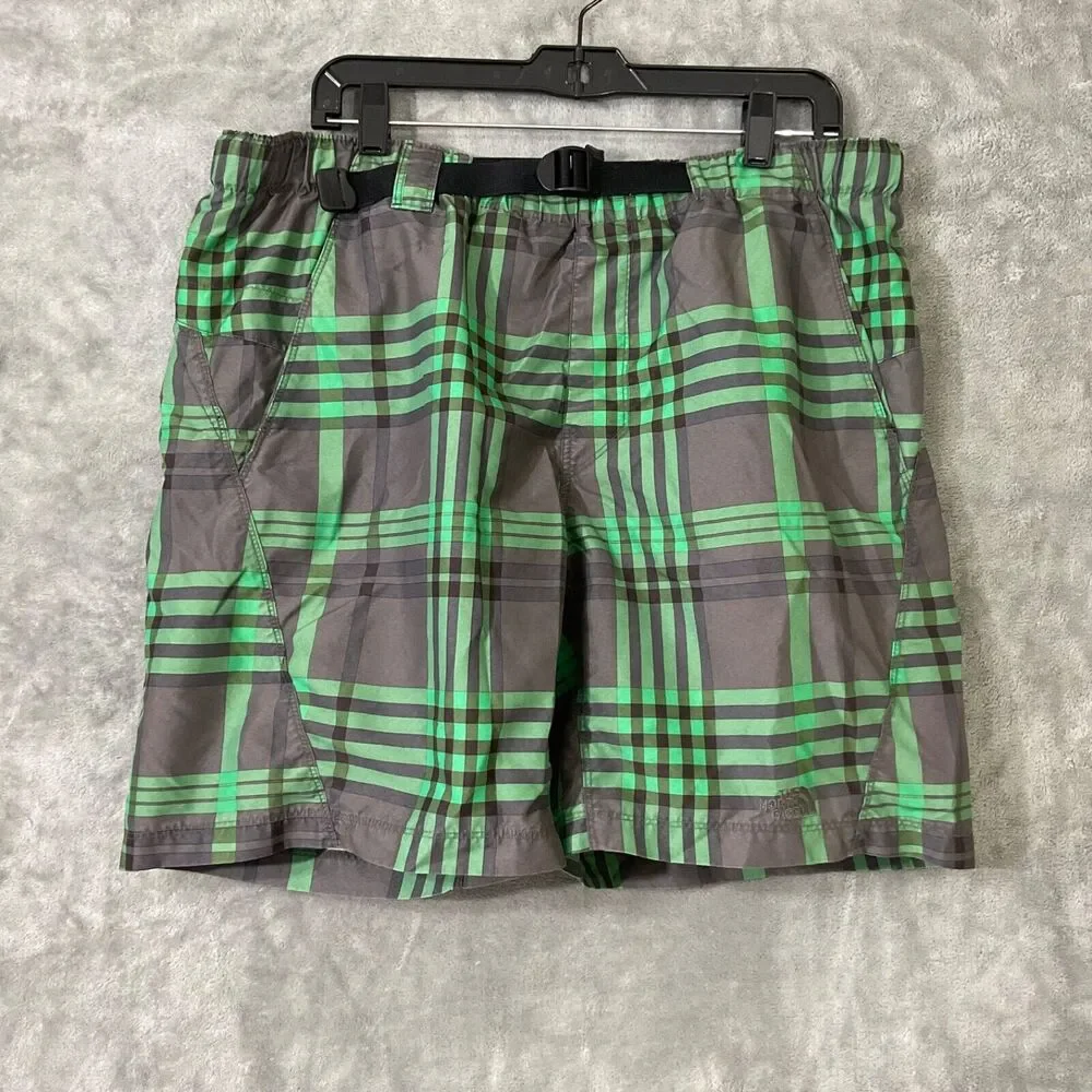 The North Face Men's M Green Plaid Hybrid Golf Swim Casual Shorts belted
